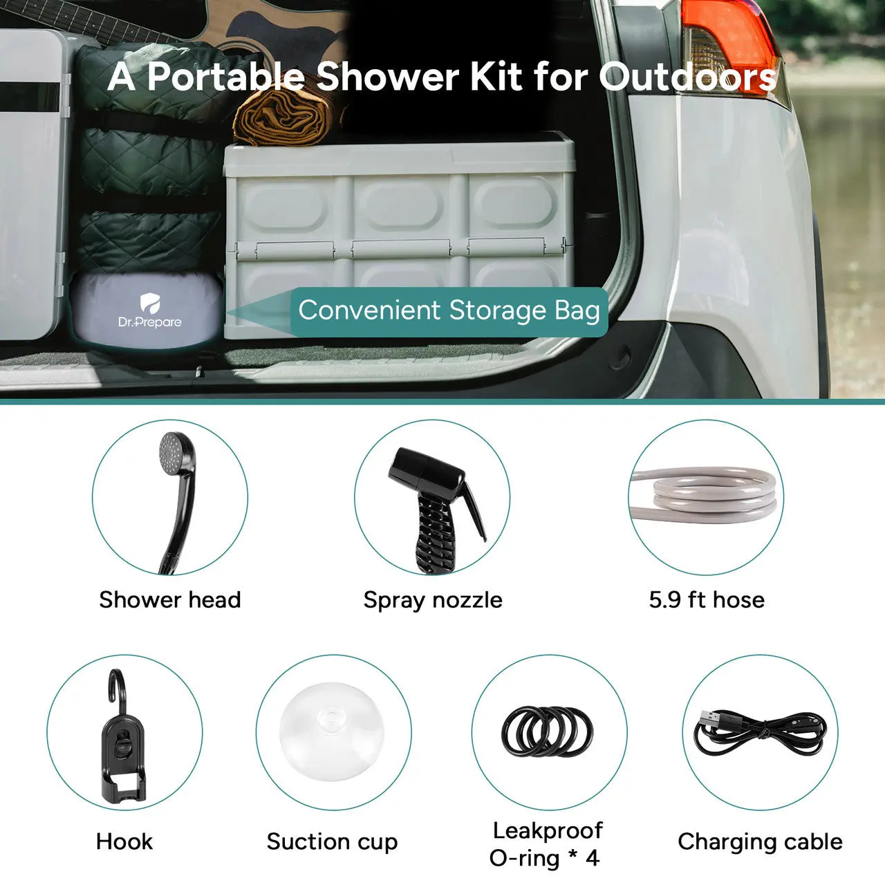 Dr.Prepare 15L Portable Camping Shower Kit with Foot Pump - Image 9