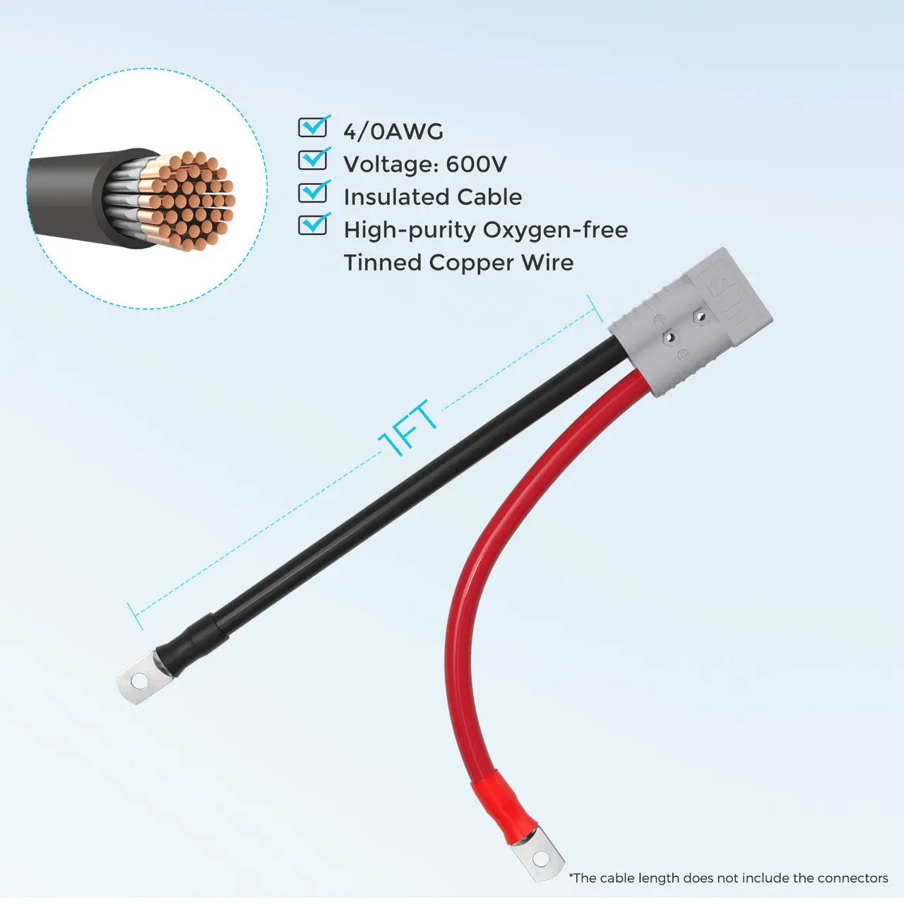 Renogy 1FT 4/0AWG Anderson Adapter Cable（Anderson SB350 - 3/8 in Lugs） - Image 3